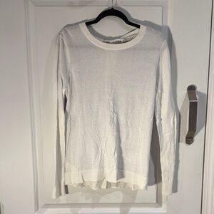 LOFT Classic White Long Sleeve Top with blue stripe back